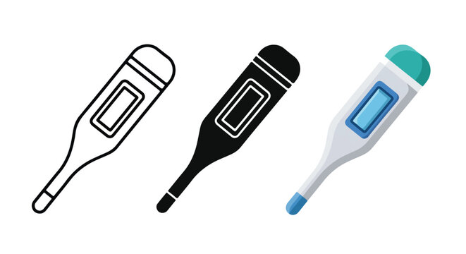 Digital medical thermometer vector set: Clipart, sticker - icon set - Line and glyph solid icon and logo template 