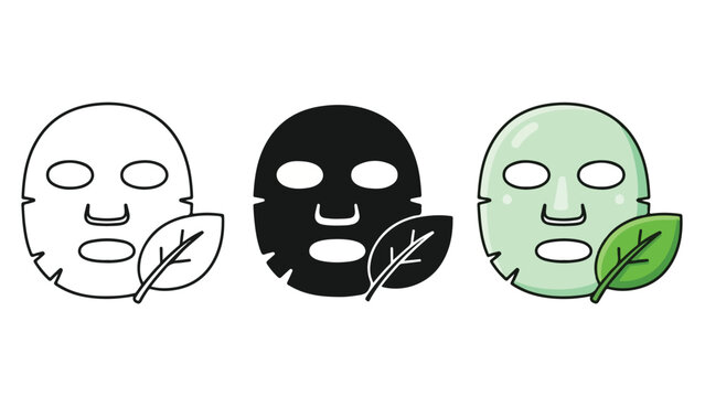 Sheet face mask vector icon set: Clipart, sticker - icon set - Line and glyph solid icon and logo template 