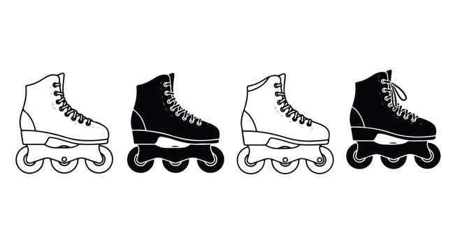 Inline and solid roller skates set icons: Clipart, sticker - icon set - Line and glyph solid icon and logo template 
