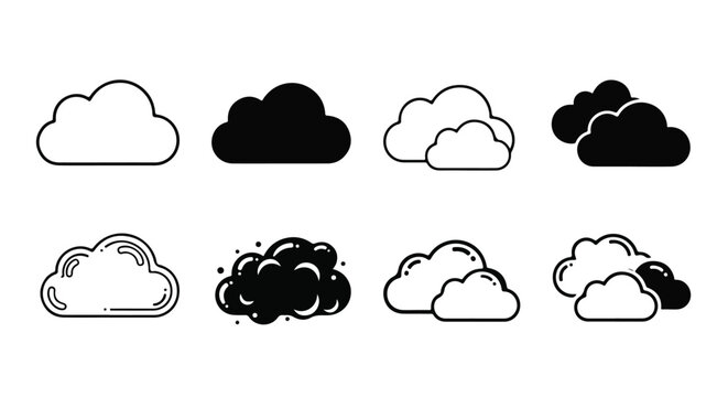 Weather cloud symbol collection icons: Clipart, sticker - icon set - Line and glyph solid icon and logo template 