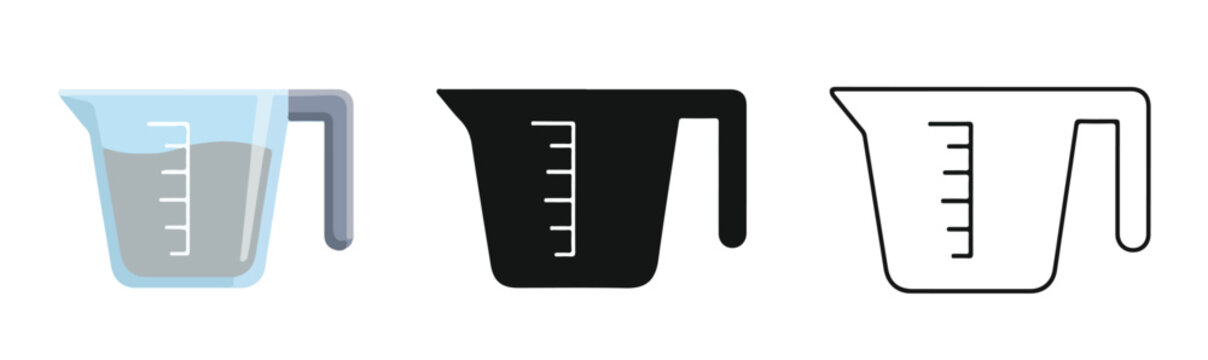 Measuring cup icon set vector illustration: Clipart, sticker - icon set - Line and glyph solid icon and logo template 