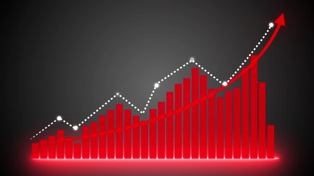 Business Growth Financial Analytics Bar Chart marketing sales profit increasing to future target with Rising Arrow Trend and Performance Monitoring on Dark Background 4K black background visuals