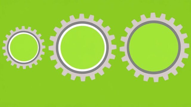 Interlocking Gears: A trio of interlocking gears, varying in size, rotate against a vibrant green background, symbolizing progress, teamwork, and mechanical synergy.