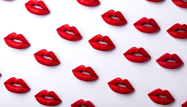 A pattern of red lips on a white background