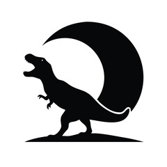 Roaring Dinosaur Silhouette Against Crescent Moon in Minimalist Black Illustration © Mariam