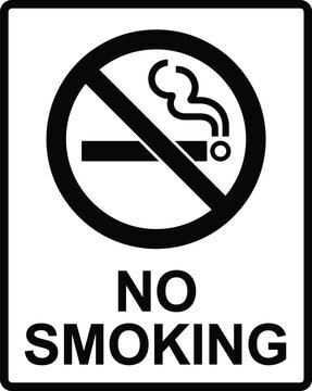 Vertical rectangle no smoking public notice sign with crossed cigarette icon black silhouette isolated on plain white background for public health safety templates