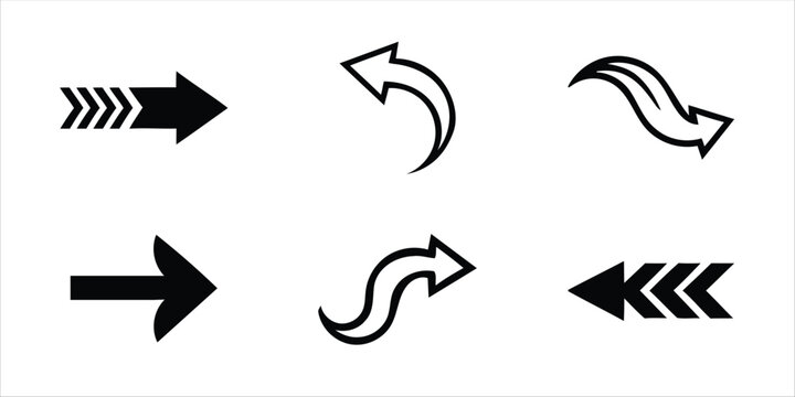 Various types of black arrows with solid and patterned designs navigation pointing direction elements collection