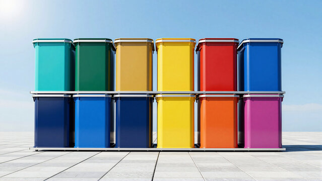 Colorful recycling bins promoting waste separation and environmental responsibility