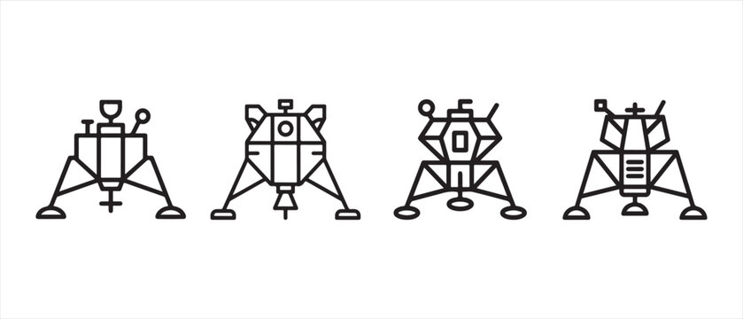 Set of lunar lander module line icons. representing space exploration technology in minimalist style.