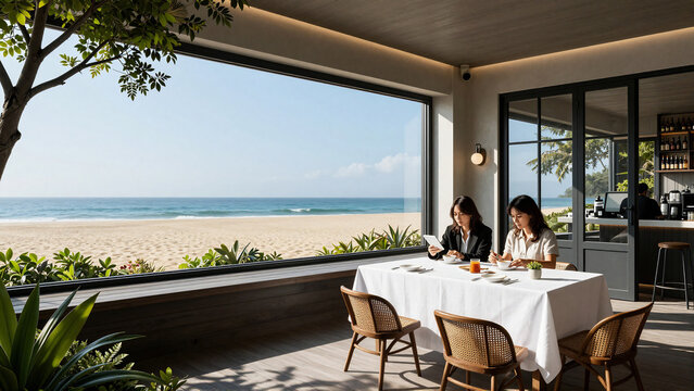 Elegant beachfront dining experience with a panoramic ocean vista
