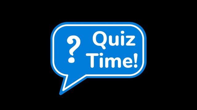 Quiz Time Blue Speech Bubble with Question Mark on Black Background, Alpha Channel