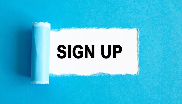 Sign up paper call to action on blue background