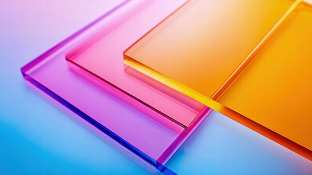 Colorful glass rectangles in an abstract composition with vibrant hues and layered design.
