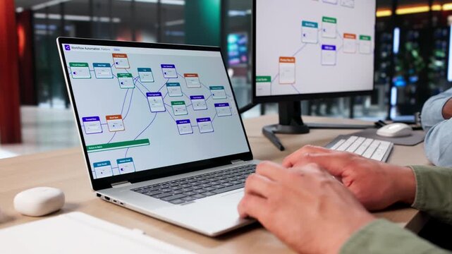 Two Software Engineers Discussing Automated Workflow System