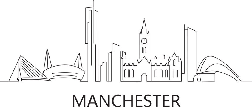 Minimalist line art of Manchester's skyline