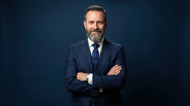 Professional Portrait of a Mature Businessman in a Blue Suit