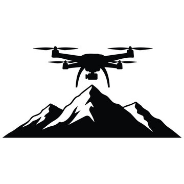 Drone flying over mountain vector silhouette illustration for outdoor aerial photography.