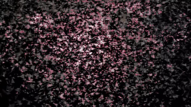 Heavy black debris dispersing densely through space creating cinematic abstract motion with textured particle depth
