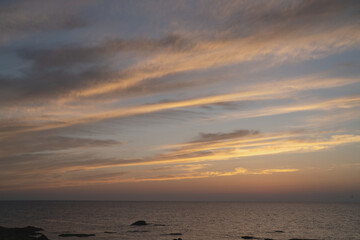 Fototapeta premium Hokkaido, cloud layers and coast, with sea, in september, nature