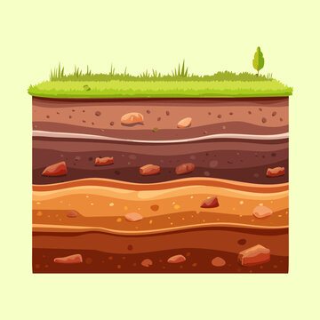 Multi layered underground soil earth ground slice with small grass sprouts on top for agricultural farming simulation game terrain asset