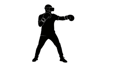 Obraz premium Black silhouette man wearing vr headset and boxing gloves