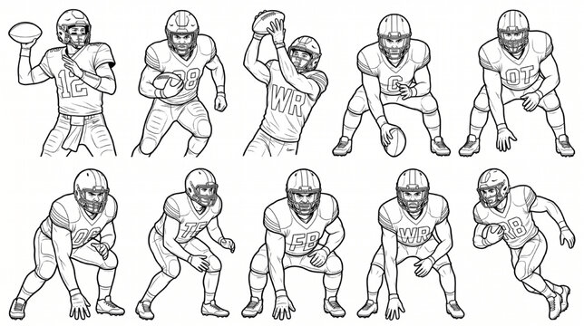 American Football Players in Different Field Positions During Professional Game
