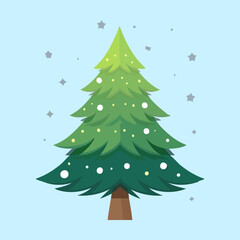 Obraz premium Snowy pine tree under star sky vector illustration for winter wonderland forest landscape design and Christmas holiday celebration theme asset