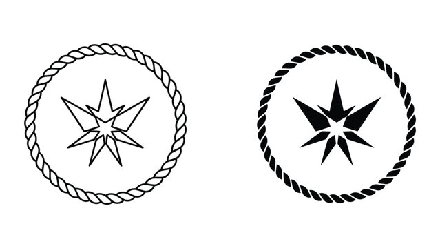 Rope bordered nautical star compass icon