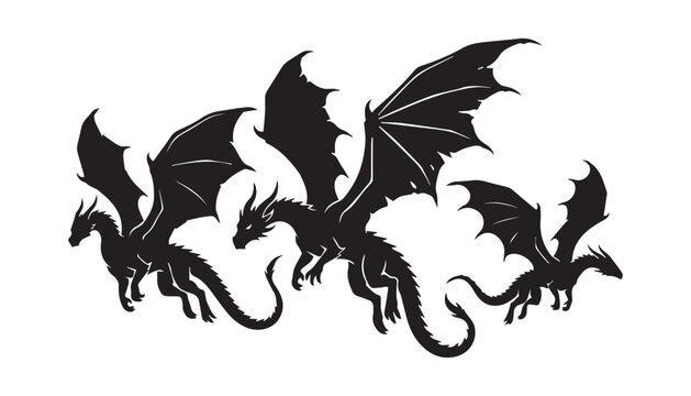 black and white silhouette set of dragon very high quality vector illustration.