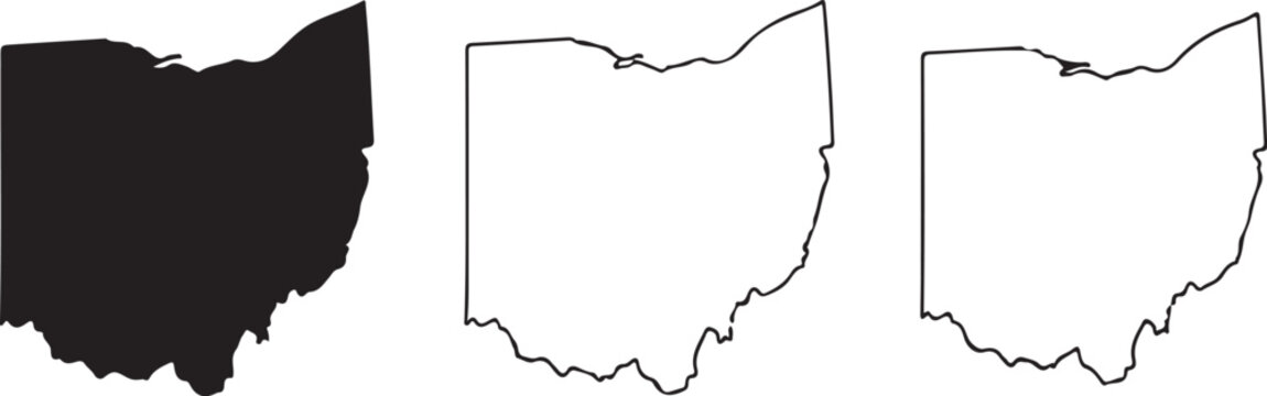 Ohio US state blank map vector solid black color and outline isolated on white background