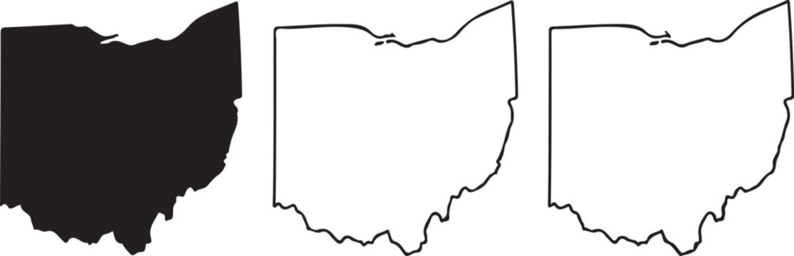 Ohio US state blank map vector solid black color and outline isolated on white background