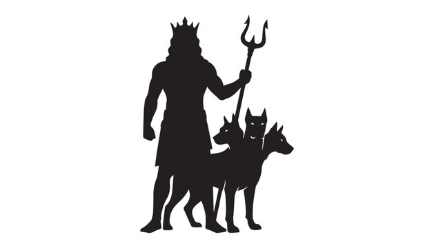 black and white silhouette set of Greek god Poseidon very high quality vector illustration.