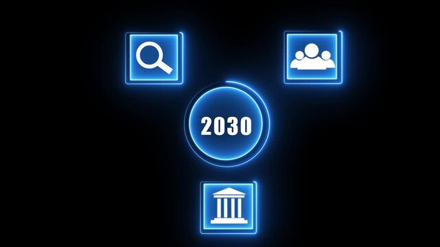 Business Goals and Growth Strategy for 2030 Concept on the transparent background. Target icons, and business growth symbols, challenges strategic planning and future success. 4k video animation.
