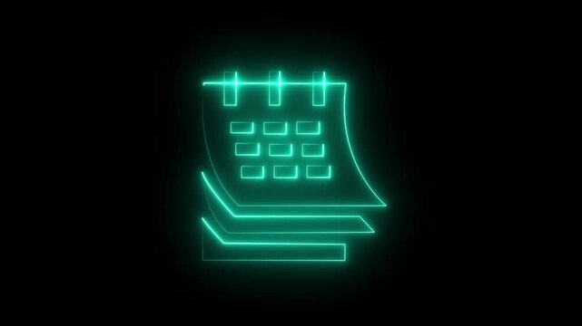 calendar date icon animation neon glowing purple and red color clip art routine day deadline presentation schedule planner sign symbol on black background.HD video animation.