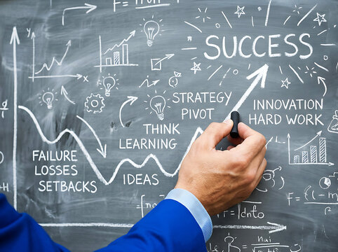 Hand drawing business strategy graph and success concept on chalkboard image
