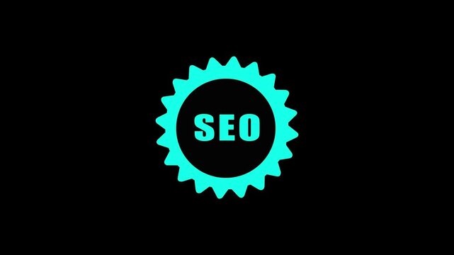 SEO gear icon representing optimization and search engine strategies icon animation.on a black backgraund ,4k video animation .