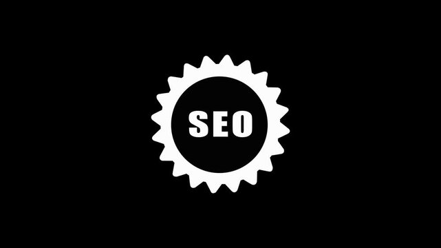 SEO white icon representing optimization and search engine strategies icon animation.on a black backgraund ,4k video animation .
