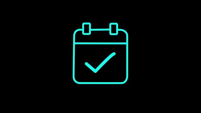 Daily Calendar Date icon isolated with check mark icon animation , Daily date calendar with tick mark icon animation .on a black backgraund.4k video animation .