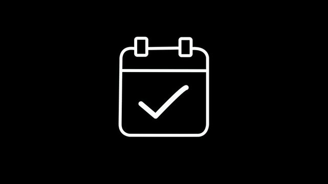 Daily Calendar Date icon isolated with check mark icon animation , Daily date calendar with tick mark icon animation .on a black backgraund.4k video animation .