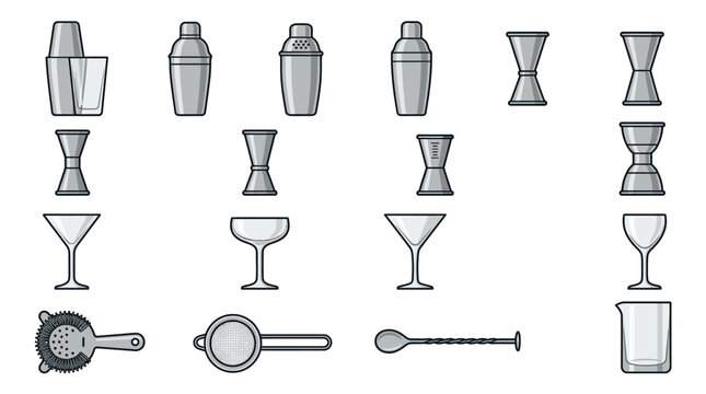 Cocktail Bar Tools and Glasses.