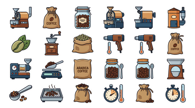 Coffee Beans and Machines Illustration.