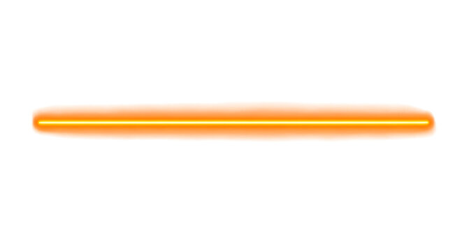 Bright orange neon line with glow effect isolated on transparent background