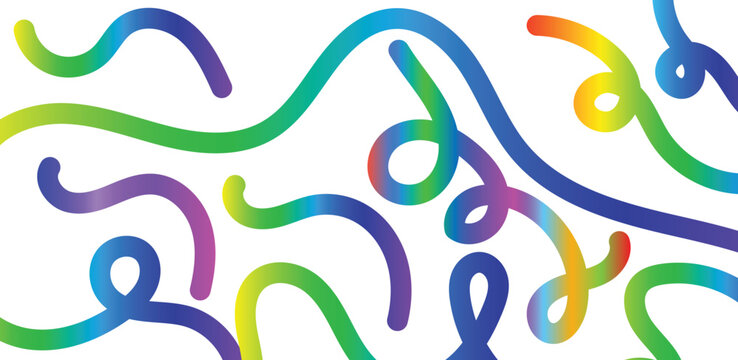 Rainbow Flowline Maze. Abstract Gradient Squiggle Ribbon Network. Colorful Organic Curve Background Vector