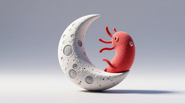 Whimsical Character Sitting on a Crescent Moon