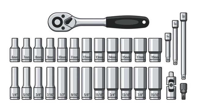 Set of socket wrench tools.