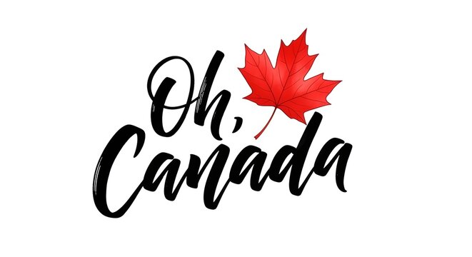 Oh canada calligraphy with maple leaf illustration