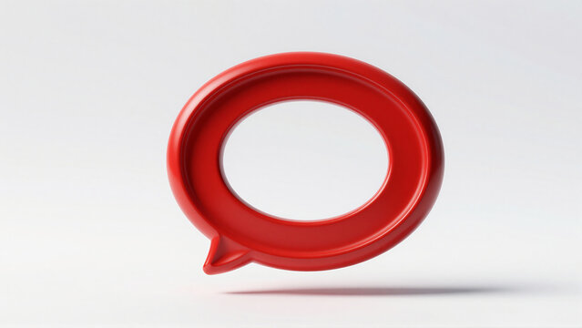 Red 3D Speech Bubble Icon on White Background