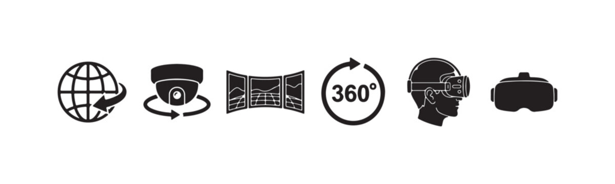 Solid Virtual Reality and 360-degree Panoramic Surveillance Icons