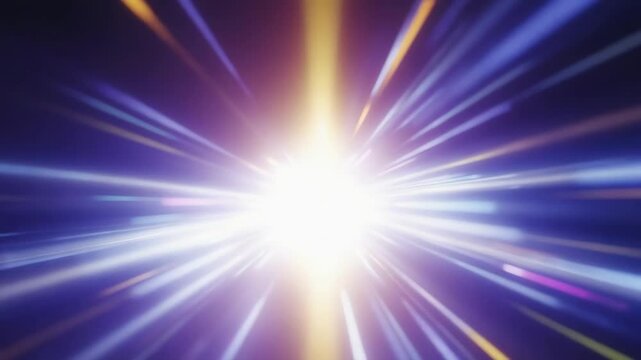 Dynamic light rays burst outward in a starburst pattern, abstract light background