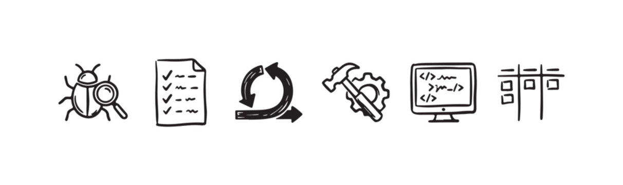 Hand-Drawn Software Development and Agile Workflow Icons Set